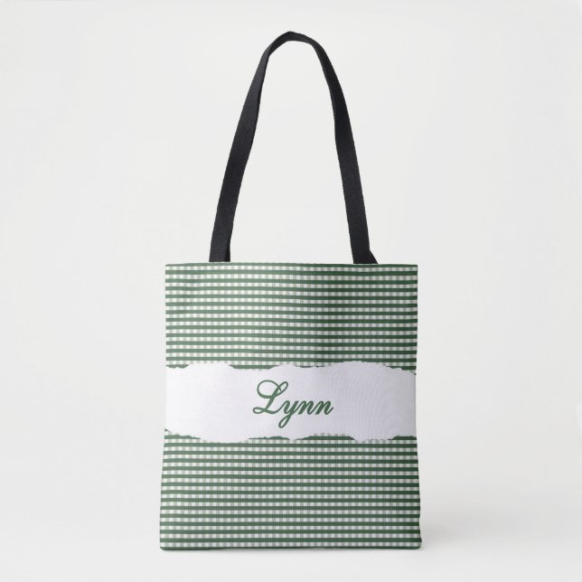 Classic Green & White Gingham | Personalized Name Tygkasse (Framsida)