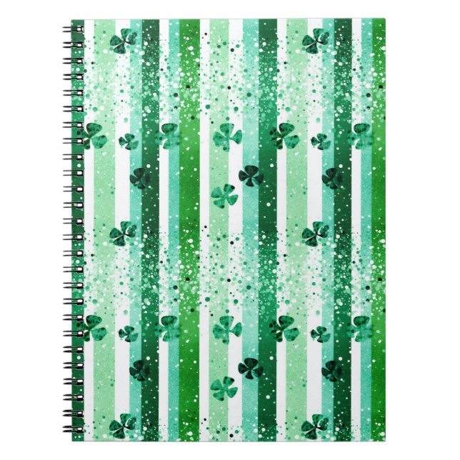 Classic Green White Vertical Stripes Shamrocks Anteckningsbok (Framsidan)