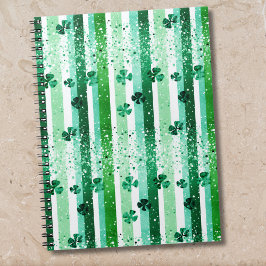 Classic Green White Vertical Stripes Shamrocks Anteckningsbok