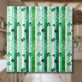 Classic Green White Vertical Stripes Shamrocks Kakelplatta
