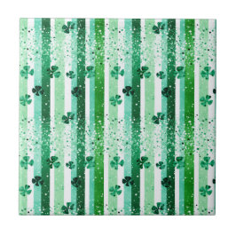 Classic Green White Vertical Stripes Shamrocks Kakelplatta