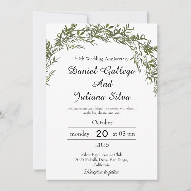 Classic Greenery Wedding Anniversary Invitations Inbjudningar (Framsida)