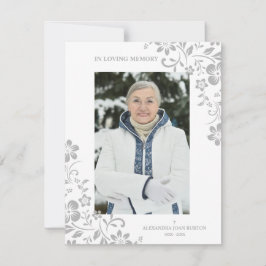 Classic Grey Floral Funeral Service Dear One Photo Anteckningskort