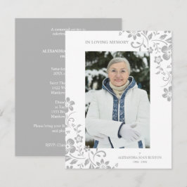 Classic Grey Floral Funeral Service Dear One Photo Anteckningskort