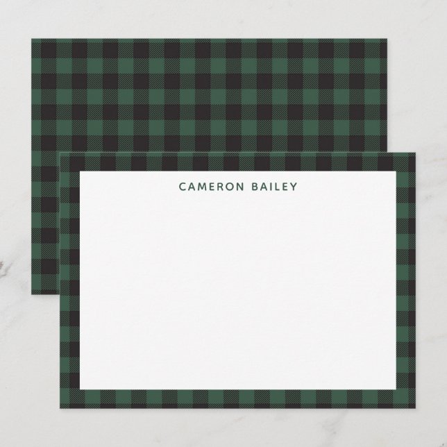 Classic Grönt Black Buffalo Tartan Play Personal Anteckningskort (Fram/baksida)