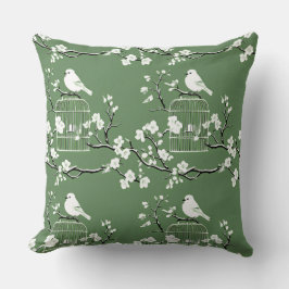 Classic Grönt & White Chinoiserie Birdcage Kudde