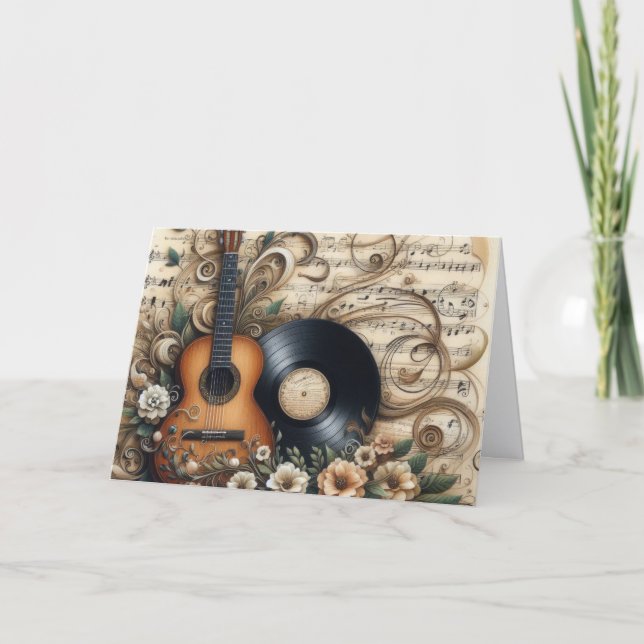 Classic Guitar and Sheet Music Christmas Helgkort (Framsida)