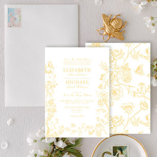 Classic Guld Chinoiserie Victorian Blommigt Bröllo Inbjudningar