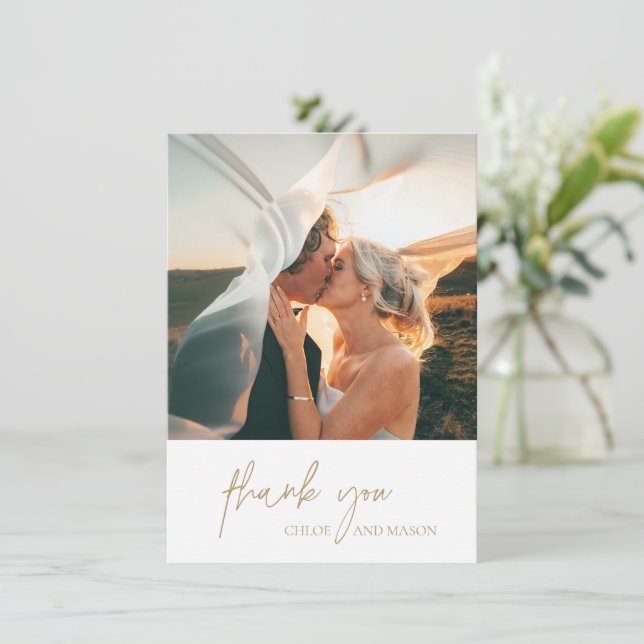 Classic Guld Photo Elegant bröllop Tack Kort (Stående Fram)