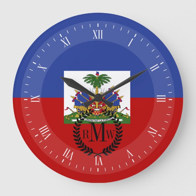 Classic Haitian Flagga Stor Klocka (Framsida)