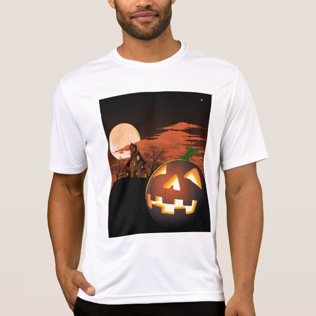 Classic Halloween Jack-O-Lantern Creepy House T Shirt (Framsida)