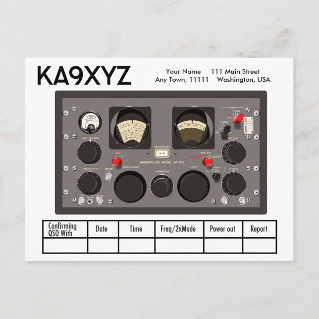 Classic Hammarlund SP-600 Radio Receiver QSL Vykort (Framsida)