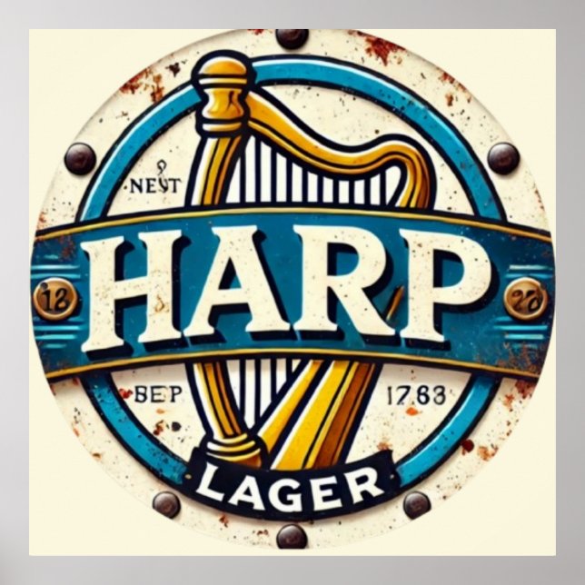 Classic Harp Lager Beer Logo Round Poster (Framsidan)
