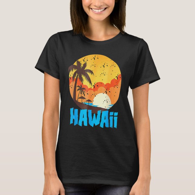 Classic Hawaiian Palm Beach Hawaii Cool 70's 80's T Shirt (Framsida)