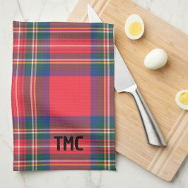 Classic Helgdag Red Tartan Play INITIALER Festive Kökshandduk
