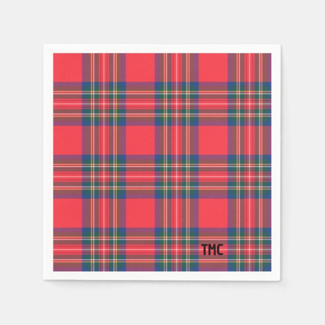 Classic Helgdag Red Tartan Play Initialer Festive Pappersservett (Framsidan)