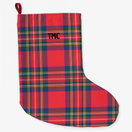Classic Helgdag Red Tartan Play Initialer Festive Stor Julstrumpa