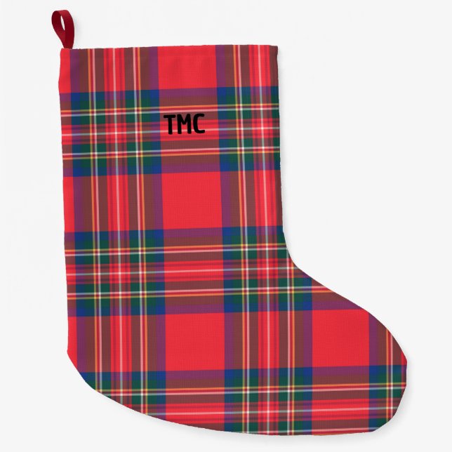 Classic Helgdag Red Tartan Play Initialer Festive Stor Julstrumpa (Framsidan)