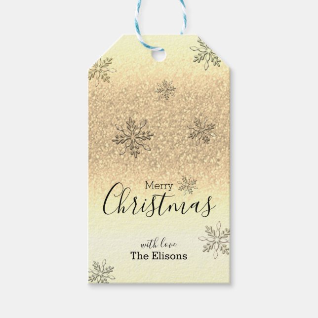 Classic Helgdag Snowflake Faux Guld Glitter Presentetikett (Framsidan)