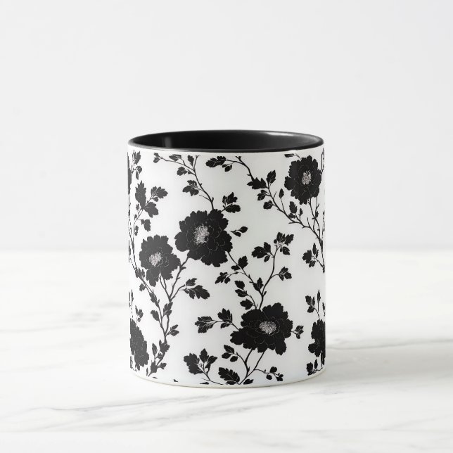 Classic High Contrast Black Floral Silhouette Mugg (Center)