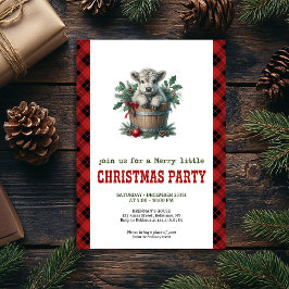 Classic highland cow Christmas invite red florals Inbjudningar
