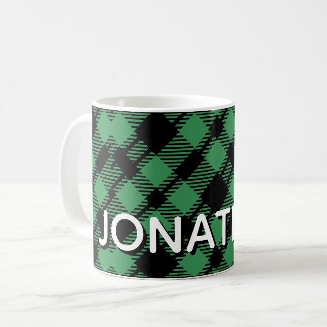 Classic Holiday Green Checkered Pattern Custom Kaffemugg (Framsida vänster)