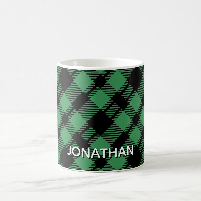 Classic Holiday Green Checkered Pattern Custom Kaffemugg (Center)
