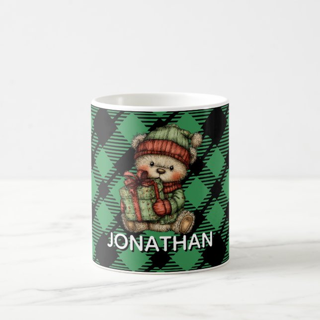 Classic Holiday Green Checkered Pattern Custom Kaffemugg (Center)