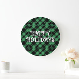 Classic Holiday Green Checkered Pattern Custom Stor Klocka