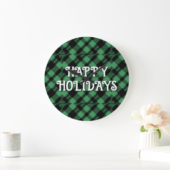 Classic Holiday Green Checkered Pattern Custom Stor Klocka (Hem)