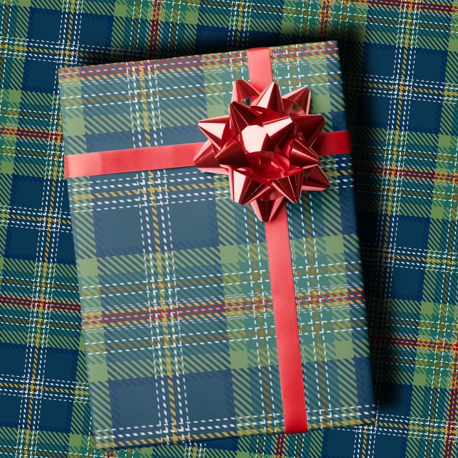 Classic Holiday Plaid Stylish Green & Navy Xmas Presentpapper (Skapare uppladdad)