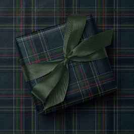 Classic holiday plaid stylish navy Christmas Presentpapper