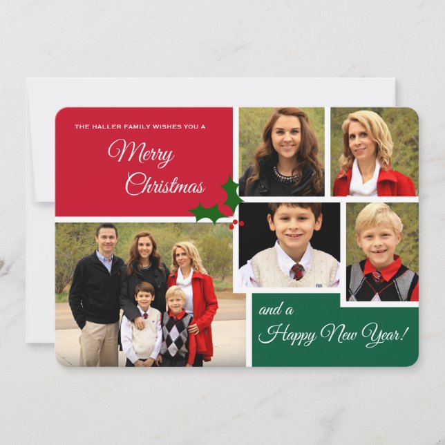 Classic Holly 5 Photo Helgdag Card Julkort (Framsida)