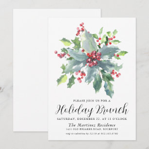 Classic Holly Berry Greenery Helgdag Brunch Inbjudningar