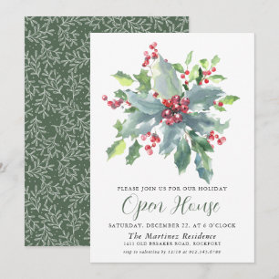 Classic Holly Berry Greenery Helgdag Open House Inbjudningar