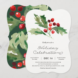 Classic Holly Berry-inbjudan till Julfest Inbjudningar