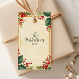 Classic Holly Berry jul Party Presentetikett