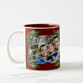 Classic Holly Border Christmas Photo Mug Två-Tonad Mugg