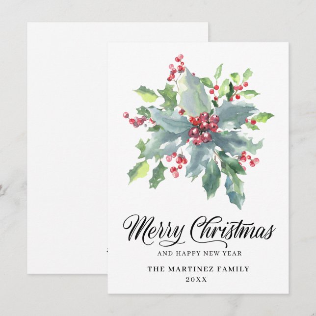 Classic Holly och Berry 2022 jul Hälsning Julkort (Fram/baksida)