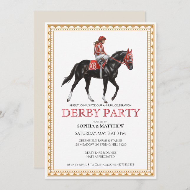 Classic Horse Racing Derby Party Invitation Inbjudningar (Fram/baksida)