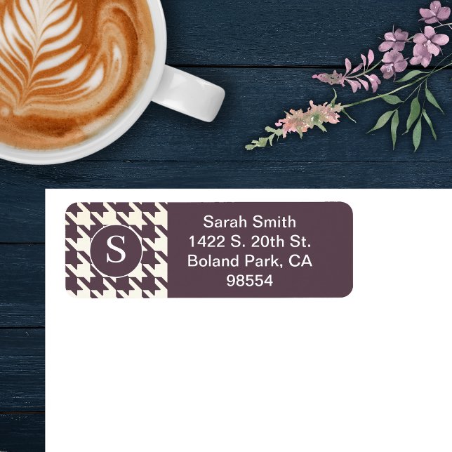 Classic Houndstooth Mönster Lila Plum and White Returadress Etikett (Skapare uppladdad)