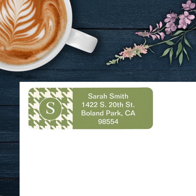 Classic Houndstooth Mönster Sage Grönt and White Returadress Etikett (Skapare uppladdad)