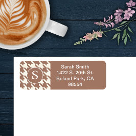 Classic Houndstooth Pattern Mocha Mousse and White Returadress Etikett