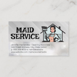 Classic House Maid Holding Broom Visitkort