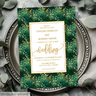 Classic Hunter Grönt Guld Eucalyptus Bröllop Inbjudningar