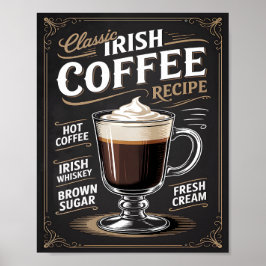  Classic Irish Coffee Recipe Vintage  Poster