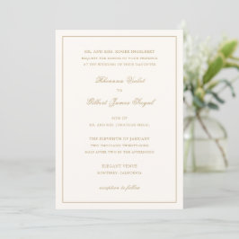 Classic Ivory and Gold Border Timeless Wedding Inbjudningar