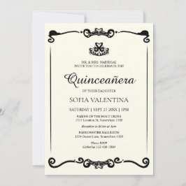 Classic Ivory Black Tiara Quinceanera Inbjudningar