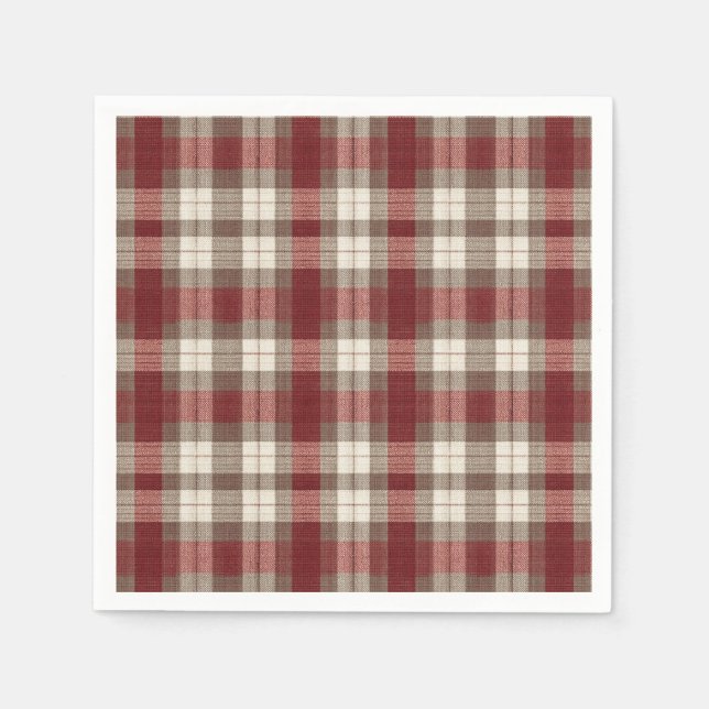 Classic Ivory Brown Rust Red Plaid Pattern Pappersservett (Framsidan)