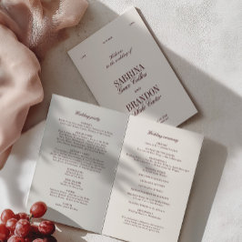 Classic Ivory & Burgundy Modern Wedding Program